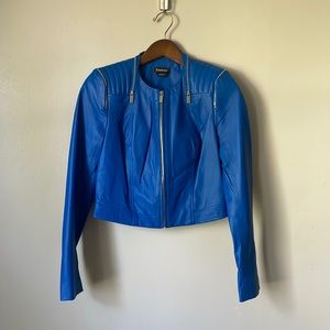 BEBE Blue Leather with Silver Hardware Bomber